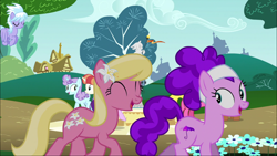 Size: 1920x1080 | Tagged: safe, screencap, character:bella brella, character:cloudchaser, character:lily, character:lily valley, character:minty hearts, character:rainbow stars, character:starlight glimmer, species:earth pony, species:pegasus, species:pony, species:unicorn, episode:no second prances, g4, my little pony: friendship is magic, background pony, duo focus, eyes closed, female, flower, flower in hair, lily (flower), mare, purple rain