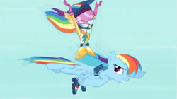 Size: 895x501 | Tagged: safe, screencap, character:rainbow dash, equestria girls:friendship games, g4, my little pony:equestria girls, awesome, blooper, deleted scene, friendship games bloopers, helmet, human ponidox, humans riding ponies, self ponidox