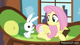 Size: 320x180 | Tagged: safe, screencap, character:angel bunny, character:fluttershy, species:pegasus, species:pony, species:rabbit, episode:the hooffields and mccolts, g4, my little pony: friendship is magic, animated, booty call, cutie mark, female, gif, glowing cutie mark, mare