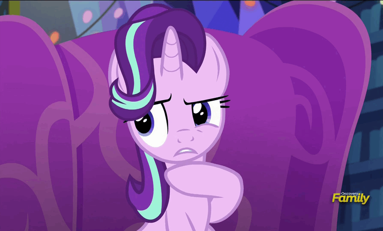 Size: 787x475 | Tagged: safe, screencap, character:starlight glimmer, episode:a hearth's warming tail, g4, my little pony: friendship is magic, animated, chin stroke, discovery family logo, loop