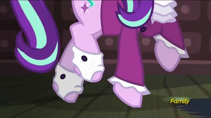 Size: 718x404 | Tagged: safe, screencap, character:snowfall frost, character:starlight glimmer, species:pony, species:unicorn, episode:a hearth's warming tail, g4, my little pony: friendship is magic, animated, discovery family logo, female, majestic as fuck, mare, sneaking, spats, tiptoe