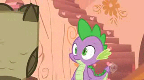 Size: 500x281 | Tagged: safe, screencap, character:owlowiscious, character:spike, episode:owl's well that ends well, g4, my little pony: friendship is magic, animated, duo, eye twitch, hub logo, twitch
