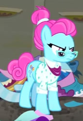 Size: 173x253 | Tagged: safe, screencap, character:blue bobbin, species:earth pony, species:pony, episode:the saddle row review, g4, my little pony: friendship is magic, angry, solo