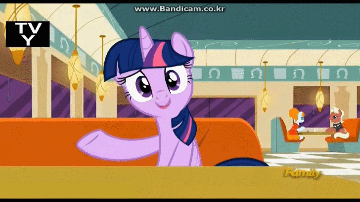 Size: 728x410 | Tagged: safe, screencap, character:beaude mane, character:joan pommelway, character:twilight sparkle, character:twilight sparkle (alicorn), species:alicorn, species:earth pony, species:pony, episode:the saddle row review, g4, my little pony: friendship is magic, animated, background pony, discovery family logo, female, joan holloway, male, mare, stallion