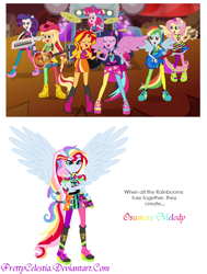 Size: 970x1280 | Tagged: safe, artist:prettycelestia, screencap, character:applejack, character:fluttershy, character:pinkie pie, character:rainbow dash, character:rarity, character:sunset shimmer, character:twilight sparkle, character:twilight sparkle (alicorn), equestria girls:rainbow rocks, g4, my little pony:equestria girls, appleflaritwidashpie, fusion, gem fusion, humane seven, humane six, mane six, multiple arms, ponied up, steven universe, the rainbooms, what has magic done