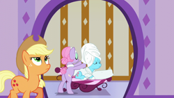 Size: 1280x720 | Tagged: safe, screencap, character:applejack, character:cup cake, character:lavender essence, species:pony, episode:applejack's day off, clothing, female, mare, massage, plot, robe, spa pony, towel