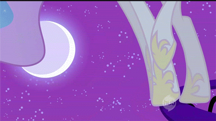 Size: 430x242 | Tagged: safe, screencap, character:princess celestia, character:twilight sparkle, episode:lesson zero, g4, my little pony: friendship is magic, animated, balcony, dramatic exit, flying, glowing horn, hub logo, moon, night