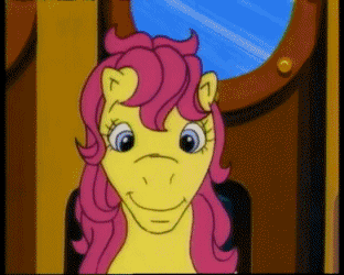 Size: 312x250 | Tagged: safe, screencap, character:bon bon (g1), episode:happy birthday sweetheart, g1, my little pony tales, animated, derp, green face, nausea fuel, sea sick, seasickness, seasickness inducing, sick, ugly