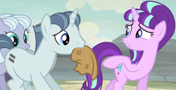 Size: 1149x590 | Tagged: safe, screencap, character:dusk drift, character:party favor, character:starlight glimmer, episode:the cutie map, g4, my little pony: friendship is magic, caught, cutie mark, equal cutie mark, equalized, equalized mane, hypocrisy, out of context, s5 starlight, worried