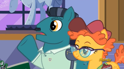 Size: 2507x1389 | Tagged: safe, screencap, character:chargrill breadwinner, character:orange slice, species:pony, episode:spice up your life, g4, my little pony: friendship is magic, discovery family logo