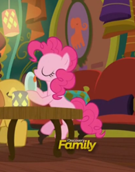 Size: 626x800 | Tagged: safe, screencap, character:coriander cumin, character:pinkie pie, species:pony, episode:spice up your life, g4, my little pony: friendship is magic, discovery family logo, licking, plate, the tasty treat, tongue out