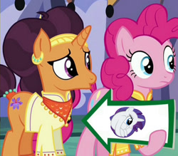 Size: 941x823 | Tagged: safe, screencap, character:pinkie pie, character:saffron masala, species:pony, episode:spice up your life, g4, my little pony: friendship is magic, crossing the memes, exploitable meme, meme, pinkie pie's sign, rariball, sign