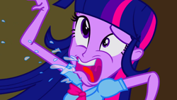 Size: 1280x720 | Tagged: safe, screencap, character:twilight sparkle, my little pony:equestria girls, drool, faec, open mouth, solo, spit, uvula