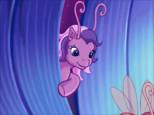 Size: 512x384 | Tagged: safe, screencap, character:rarity (g3), character:tiddlywink, character:tra-la-la, character:zipzee, species:breezies, species:pony, episode:the runaway rainbow, g3, animated, crystal princess, flower, out of context, princess rarity