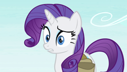 Size: 1920x1080 | Tagged: safe, screencap, character:rarity, species:pony, episode:inspiration manifestation, g4, my little pony: friendship is magic, cocked eyebrow, confused, open mouth, saddle bag, solo