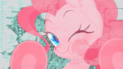 Size: 1366x768 | Tagged: safe, artist:banditrant, artist:qpqp, edit, character:pinkie pie, against glass, glass, one eye closed, solo, wallpaper, wallpaper edit, wink