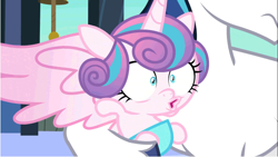 Size: 641x361 | Tagged: safe, screencap, character:princess flurry heart, character:shining armor, species:pony, episode:the crystalling, g4, my little pony: friendship is magic, big wings, cute, father and daughter, flurrybetes, heart mouth, open mouth, sneezing