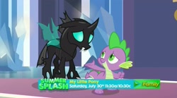Size: 2559x1423 | Tagged: safe, screencap, character:spike, character:thorax, species:changeling, species:dragon, episode:the times they are a changeling, g4, my little pony: friendship is magic, floppy ears, it begins, pony history, preview, teaser, trailer