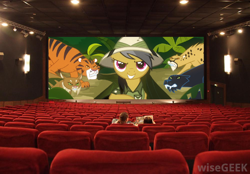 Size: 1000x694 | Tagged: safe, screencap, character:daring do, species:human, species:pony, ahuizotl's cats, animal, big cat, cat, cheetah, cinema, clothing, female, hat, irl, irl human, lynx, mare, panther, people, photo, pith helmet, theater, tiger