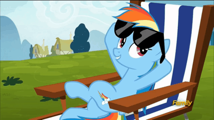 Size: 427x240 | Tagged: safe, screencap, character:rainbow dash, species:pony, episode:the cart before the ponies, g4, my little pony: friendship is magic, animated, cute, dashabetes, solo, sunglasses