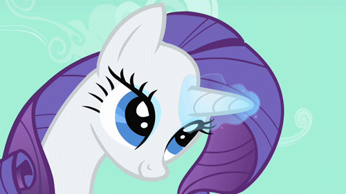 Size: 500x281 | Tagged: safe, screencap, character:rarity, episode:a dog and pony show, g4, my little pony: friendship is magic, animated, blinking, glowing horn, loop, magic, solo