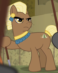 Size: 322x407 | Tagged: safe, screencap, species:earth pony, species:pony, episode:daring don't, g4, my little pony: friendship is magic, aztec, background pony, cropped, hoof hold, male, solo focus, stallion, unnamed pony