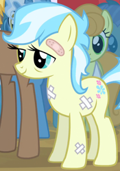 Size: 474x677 | Tagged: safe, screencap, character:cultivar, species:pony, episode:leap of faith, g4, my little pony: friendship is magic, background pony, bandage, illness, not coco, solo focus
