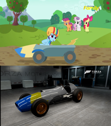 Size: 1006x1138 | Tagged: safe, artist:peternators, screencap, character:apple bloom, character:rainbow dash, character:scootaloo, character:sweetie belle, species:pegasus, species:pony, episode:the cart before the ponies, g4, my little pony: friendship is magic, car, forza motorsport 6, helmet, meme, racecar, that was fast