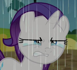 Size: 572x521 | Tagged: safe, screencap, character:rarity, species:pony, episode:the cart before the ponies, g4, my little pony: friendship is magic, crying, filly, filly rarity, rain
