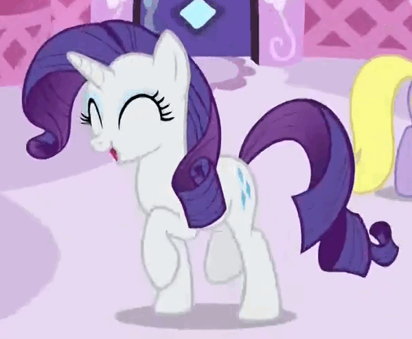 Size: 600x494 | Tagged: safe, screencap, character:rarity, species:pony, species:unicorn, episode:the cart before the ponies, g4, my little pony: friendship is magic, animated, cute, eyes closed, female, gif, happy, loop, mare, open mouth, prancing, raribetes, solo, trotting, trotting in place, wahaha