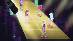 Size: 1366x768 | Tagged: safe, screencap, character:amethyst star, character:cheerilee, character:derpy hooves, character:lyra heartstrings, character:roseluck, character:sparkler, episode:life is a runway, g4, my little pony:equestria girls