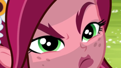 Size: 1366x768 | Tagged: safe, screencap, character:gloriosa daisy, equestria girls:legend of everfree, g4, my little pony:equestria girls, cute, daisybetes, faec, freckles, pouting, solo, squint
