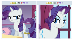 Size: 1050x588 | Tagged: safe, screencap, character:rarity, species:pony, derpibooru, episode:28 pranks later, g4, my little pony: friendship is magic, juxtaposition, meta