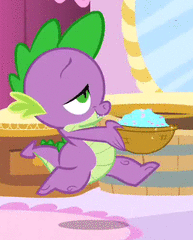 Size: 193x240 | Tagged: safe, screencap, character:spike, episode:green isn't your color, g4, my little pony: friendship is magic, animated, basket, cropped, lidded eyes, solo, walking
