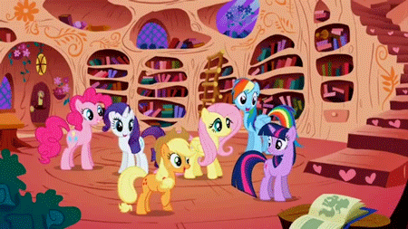 Size: 450x253 | Tagged: safe, screencap, character:applejack, character:fluttershy, character:pinkie pie, character:rainbow dash, character:rarity, character:twilight sparkle, episode:the ticket master, g4, my little pony: friendship is magic, animated