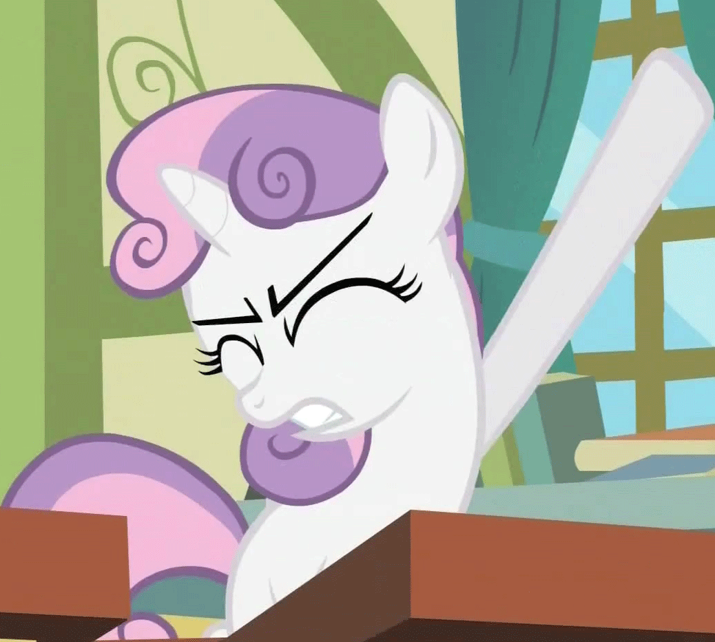 Size: 1038x932 | Tagged: safe, screencap, character:sweetie belle, animated, classroom, excited, eyes closed, reaction image, solo, waving