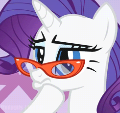 Size: 245x230 | Tagged: safe, screencap, character:rarity, species:pony, species:unicorn, episode:suited for success, g4, my little pony: friendship is magic, animated, cropped, female, glasses, hoof on chin, lidded eyes, mare, solo