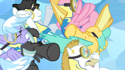 Size: 1280x720 | Tagged: safe, screencap, character:bulk biceps, character:cloudchaser, character:meadow flower, character:starry eyes, character:sunshower raindrops, character:thunderlane, species:pony, episode:wonderbolts academy
