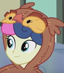Size: 210x240 | Tagged: safe, screencap, character:bon bon, character:sweetie drops, episode:all's fair in love & friendship games, g4, my little pony:equestria girls, bird costume, bon owl, cropped, solo