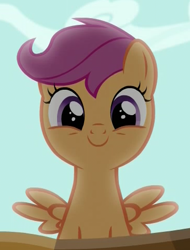 Size: 366x482 | Tagged: safe, screencap, character:scootaloo, species:pegasus, species:pony, episode:the fault in our cutie marks, g4, my little pony: friendship is magic, cropped, cute, cutealoo, female, filly, happy, looking at you, solo, spread wings, wings