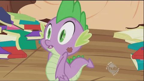 Size: 480x270 | Tagged: safe, screencap, character:spike, episode:secret of my excess, g4, my little pony: friendship is magic, animated, faint, fainted, falling over, gif, heart, hub logo, kiss mark, reaction image, solo
