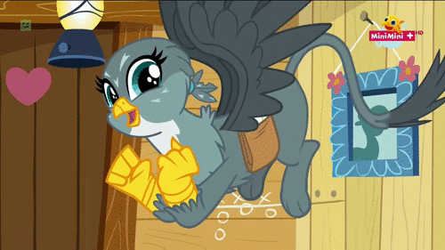 Size: 500x281 | Tagged: safe, screencap, character:gabby, species:griffon, episode:the fault in our cutie marks, g4, my little pony: friendship is magic, animated, butt shake, cute, flying, gabbybetes, gif, lantern, mailbag, minimini, painting, plot, solo, video at source, wiggle