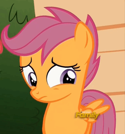 Size: 434x464 | Tagged: safe, screencap, character:scootaloo, species:pegasus, species:pony, episode:the fault in our cutie marks, g4, my little pony: friendship is magic, animated, discovery family logo, feels, gif, loop, scootaloo can't fly, wing twitch