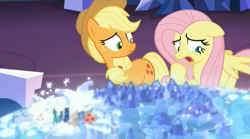 Size: 1275x709 | Tagged: safe, screencap, character:applejack, character:fluttershy, species:pony, episode:viva las pegasus, g4, my little pony: friendship is magic
