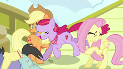 Size: 1920x1080 | Tagged: safe, screencap, character:applejack, character:fluttershy, species:pony, episode:viva las pegasus, g4, my little pony: friendship is magic, croquet mallet, tough love (character)