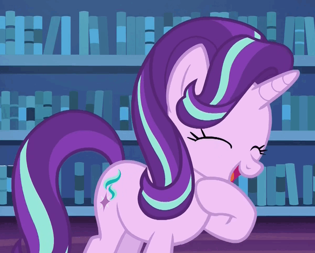 Size: 626x504 | Tagged: safe, screencap, character:starlight glimmer, species:pony, species:unicorn, episode:every little thing she does, g4, my little pony: friendship is magic, animated, cute, eyes closed, female, gif, glimmerbetes, laughing, laughingmares.jpg, loop, mare, open mouth, raised hoof, smiling, solo