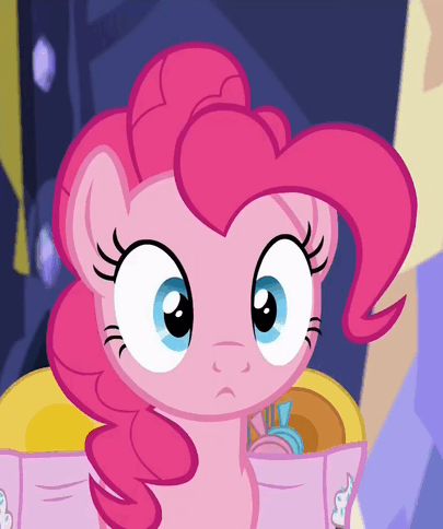 Size: 405x484 | Tagged: safe, screencap, character:pinkie pie, species:earth pony, species:pony, episode:every little thing she does, g4, my little pony: friendship is magic, :<, :i, animated, blinking, cute, diapinkes, faec, female, gif, looking at you, mare, open mouth, puffy cheeks, saddle bag, smiling, solo