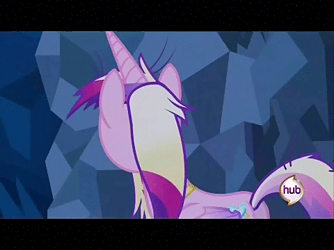 Size: 480x360 | Tagged: safe, screencap, character:princess cadance, episode:a canterlot wedding, g4, my little pony: friendship is magic, animated, black bars, crystal caverns, hub logo, messy mane, smiling