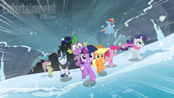 Size: 510x287 | Tagged: safe, screencap, character:applejack, character:fluttershy, character:king sombra, character:pinkie pie, character:rainbow dash, character:rarity, character:shining armor, character:spike, character:twilight sparkle, character:twilight sparkle (unicorn), species:dragon, species:pony, species:unicorn, episode:the crystal empire, g4, my little pony: friendship is magic, dragons riding ponies, mane seven, riding, season 3