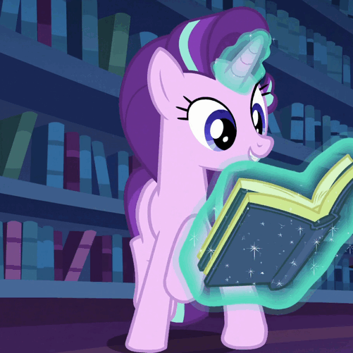 Size: 501x501 | Tagged: safe, screencap, character:starlight glimmer, species:pony, episode:every little thing she does, g4, my little pony: friendship is magic, animated, book, dancing, gif, happy, magic, open mouth, raised hoof, solo, telekinesis